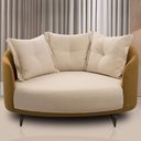 Ver imagem 2 de Chaise Redondo Living Orgânico Sala Estar Fixo Roy T03 Linho Cru Veludo Terracota - Lyam Decor