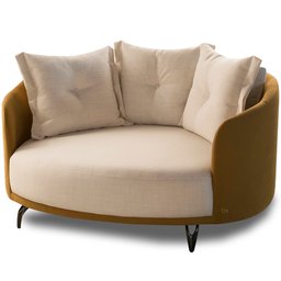 Chaise Redondo Living Orgânico Sala Estar Fixo Roy T03 Linho Cru Veludo Terracota - Lyam Decor - 6