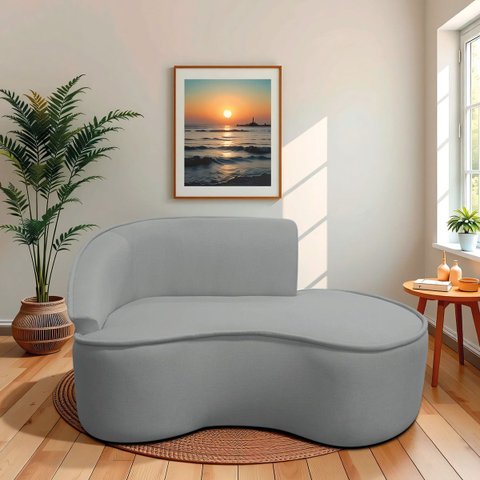Divã Recamier Curvo Sala de Estar Recepção Marrocos 150cm Lado Direito Bouclé