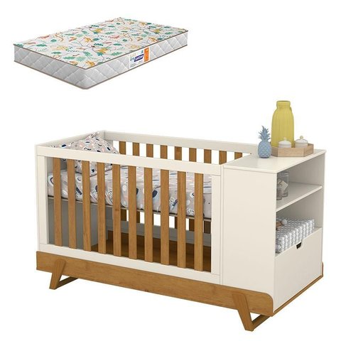 Berço Multifuncional Bkids Off White Freijó Eco Wood com Colchão Gazin - Matic