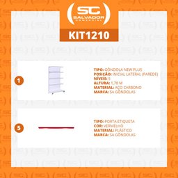 Gôndola Prateleira Supermercado 5 Níveis 40x30 New Plus 1,70m Parede Inicial Vermelho - SA Gô - 2