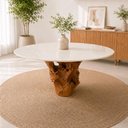 Ver imagem 1 de Mesa Jantar Redonda 135cm Base de Raiz Natural Cor:Off White e Raiz Natural