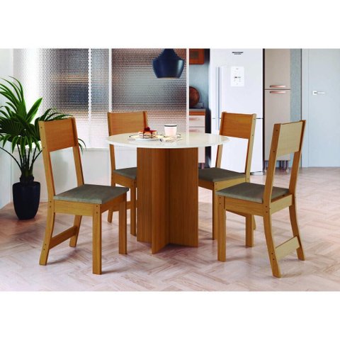 Conjunto Mesa de Jantar Redonda 90cm com 4 Cadeiras Multimóveis Cr50202 Freijó/off White/cacau
