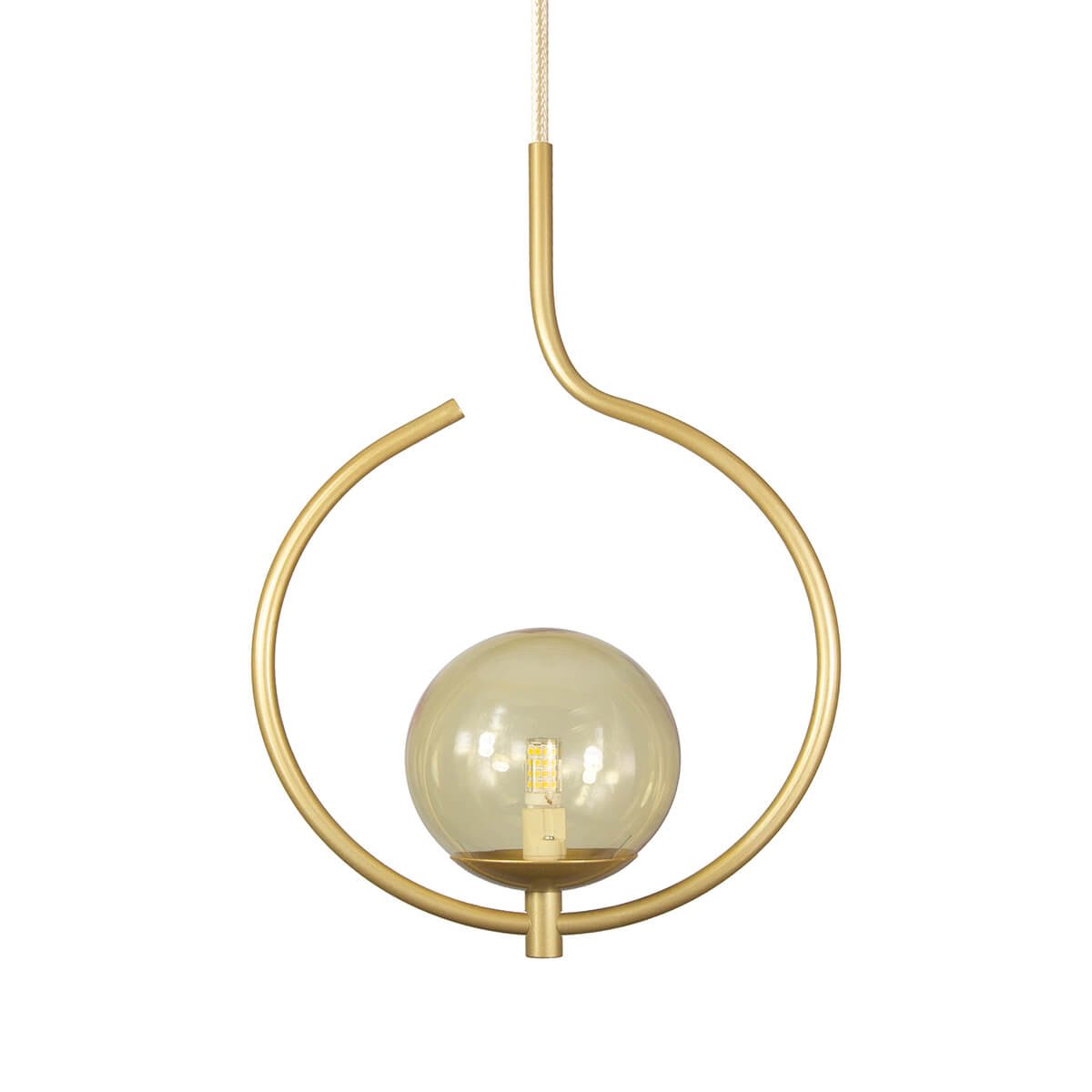 Pendente Lustre On Loop Dourado com Globo de Vidro Ambar