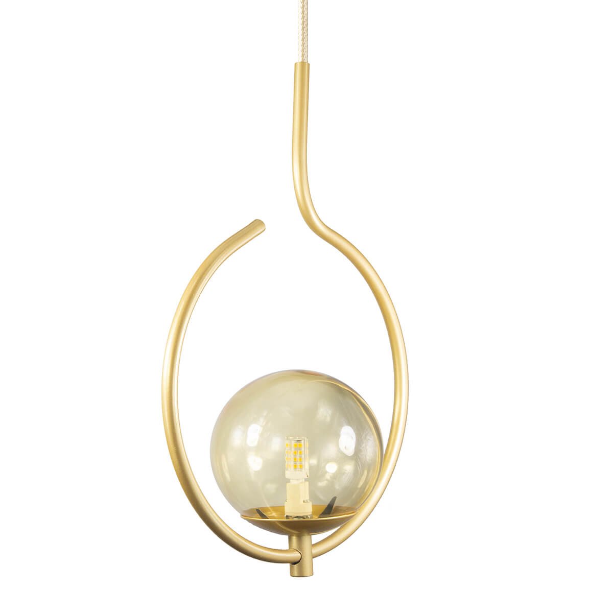 Pendente Lustre On Loop Dourado com Globo de Vidro Ambar - 2