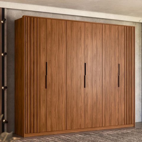 Guarda Roupa Casal 6 Portas com Ripado e 6 Gavetas Equador - Nogueira Touch