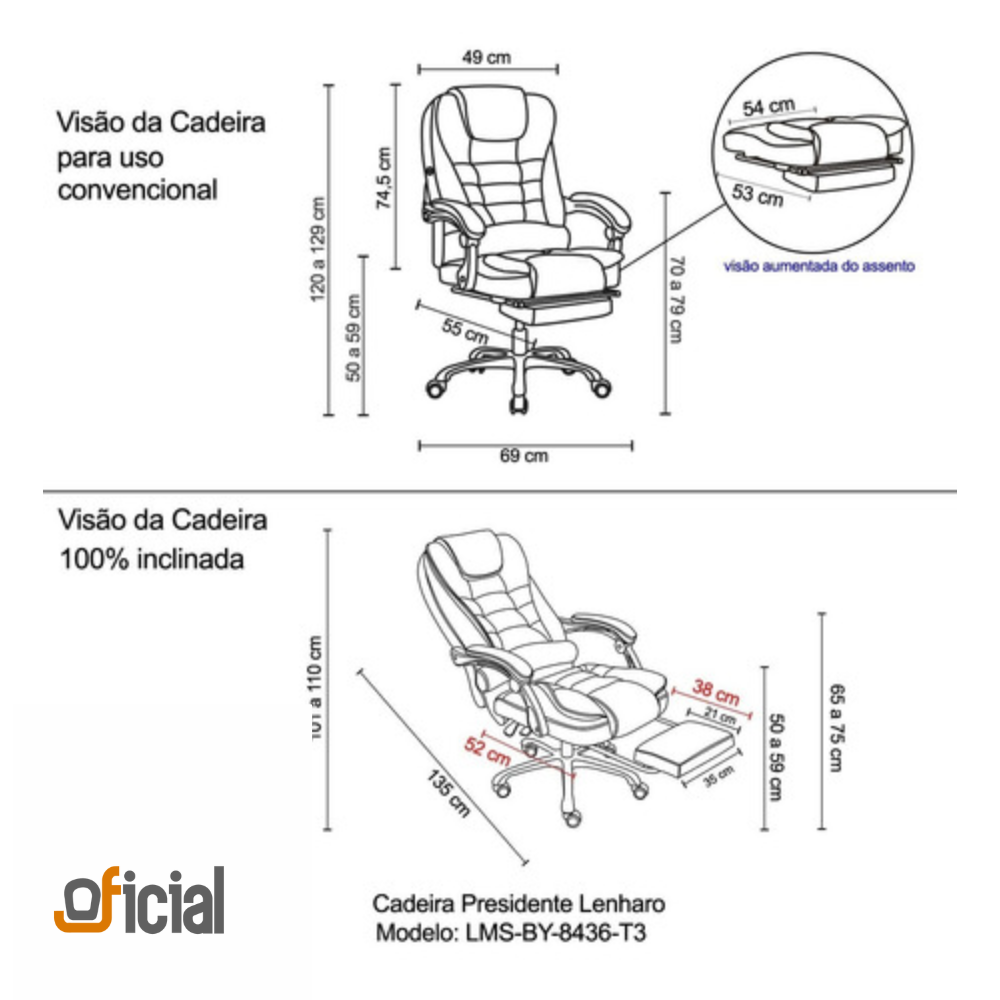 Cadeira de Escritorio Presidente Ergonomica Apoio para Pés - Branco - 4