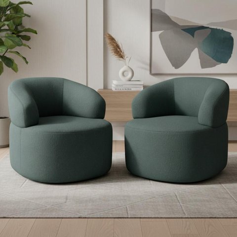 Kit 02 Poltronas Giratória Orgânica para Sala de Estar Living Helena L02 Linho Verde - Lyam Decor