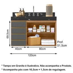 Kit 02 Balcoes Para Banheiro Cj16 Carvalho Rust Chumbo - 7 Kit 02 Balcoes Para Banheiro Cj16 Carvalho Rust Chumbo - 7