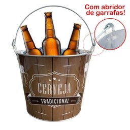 Kit 2 Baldes de Gelo para Cerveja Estampado em Metal Galvanizado com Abridor 7,6 Litros - 1