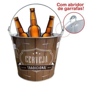 Kit 2 Baldes de Gelo para Cerveja Estampado em Metal Galvanizado com Abridor 7,6 Litros