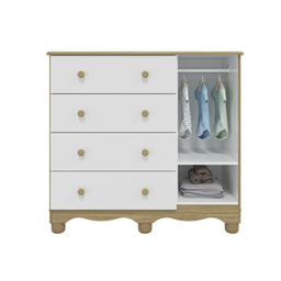 Cômoda Infantil Uli Peroba em 100% Mdf Branco com Carvalho - 2