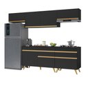 Ver imagem 1 de Armário de Cozinha Completa 260cm Veneza Multimóveis V3708 Preto/Dourado