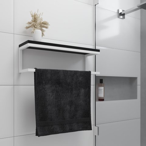 Toalheiro para Banheiro Estilo Industrial Ita - Branco e Prateleira Preta