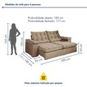 Ver imagem 4 de Sofa Retratil e Reclinavel Valencia 290cm 4 Lugares Kc Rei de Casa Veludo Bege