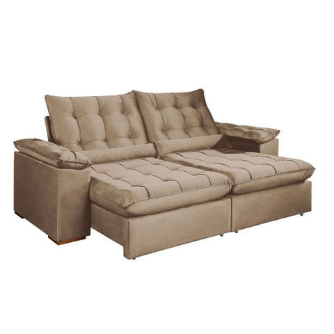 Sofa Retratil e Reclinavel Valencia 290cm 4 Lugares Kc Rei de Casa Veludo Bege