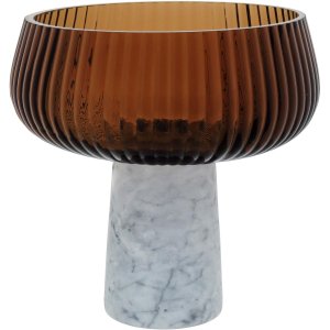 BERETTA CENTRO MESA 18x18x18cm VIDRO ÂMBAR COM PÉ