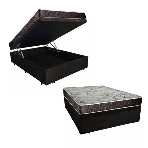 Cama Box Baú Casal Colchão Alana Espuma D20 NK Camas + Box Suede 53x138x188 Cor:Preto