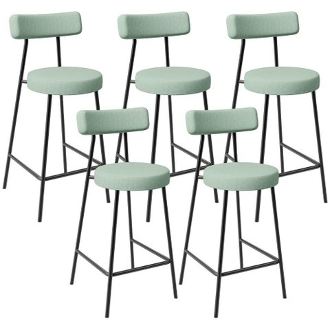 Kit 05 Banquetas Baixa Bar Cozinha Sala de Jantar Aço Milão L02 Linho Verde Menta - Lyam Decor
