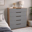 Ver imagem 1 de Cômoda para Quarto 5 Gavetas 90cm Madri Cinza/Freijó