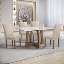 Ver imagem 1 de Conjunto de Jantar Arizona 4 Lugares Tampo MDF com Vidro Cadeiras Veludo Bege 120cm Cel Móveis