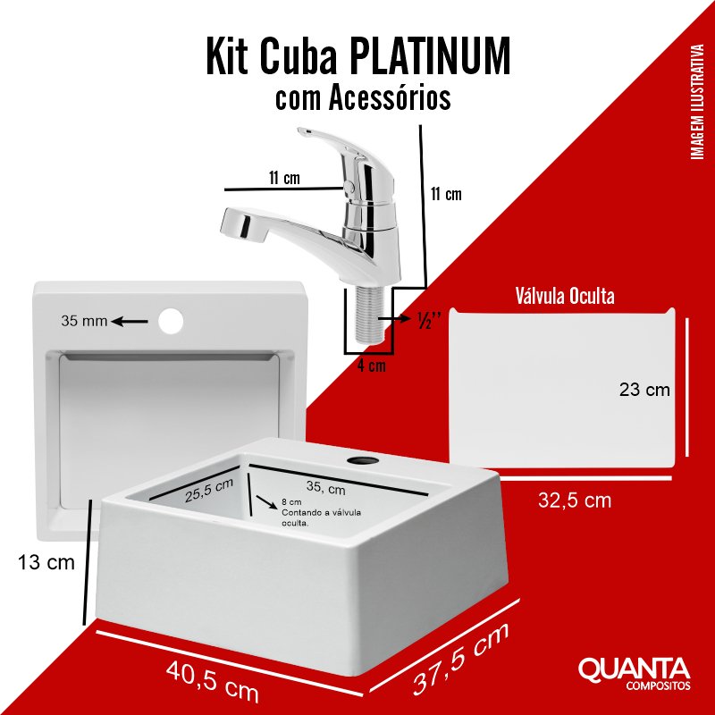 Kit05 - Cuba Platinum Branca C/ Torneira Cromada Aa02 + Válvula Simples + Sifão Universal + Engate F - 7