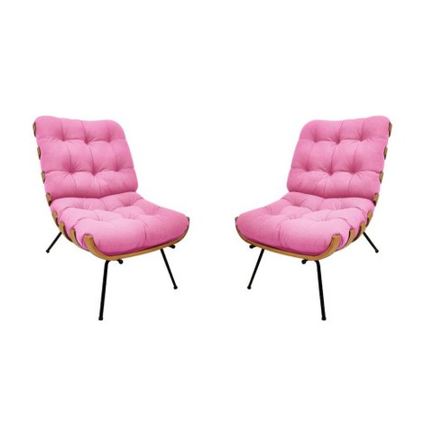 Kit 02 Poltronas Costela Suede Rosa