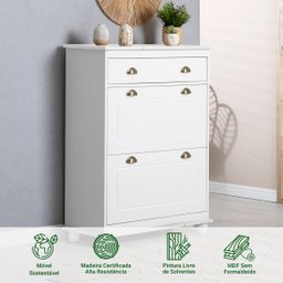 Sapateira Basculante Madeira 2 Portas 20 Pares Colmar Branco - 2