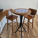 Ver imagem 3 de Conjunto Mesa Bistrô Alta Redonda 60cm + 2 Banquetas Bar Varanda Pub - Azulejo Português - Natural