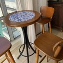 Ver imagem 7 de Conjunto Mesa Bistrô Alta Redonda 60cm + 2 Banquetas Bar Varanda Pub - Azulejo Português - Natural