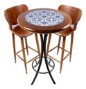 Ver imagem 1 de Conjunto Mesa Bistrô Alta Redonda 60cm + 2 Banquetas Bar Varanda Pub - Azulejo Português - Natural