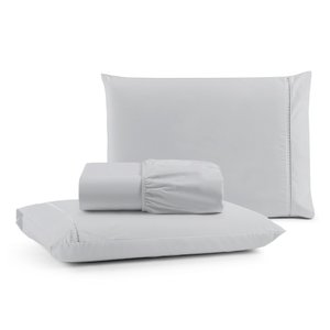 Jogo de Lençol Cama King 3 peças 100% Algodão Percal 180 fios Ponto Palito:Cinza