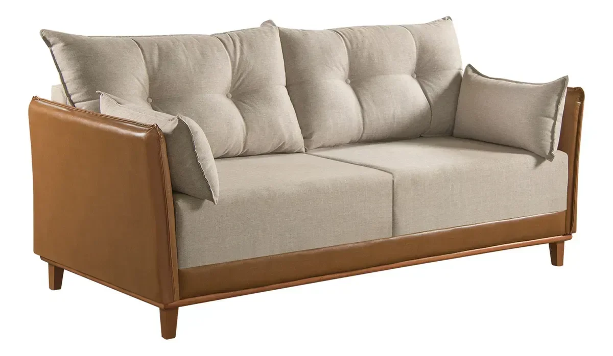 Sofa Fixo Living Miletto 2,20 em Linho e Corino