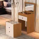 Ver imagem 1 de Penteadeira Cômoda Gaveteiro com Banqueta Embutido 100% Mdf Espelho Basculante Nature/off White