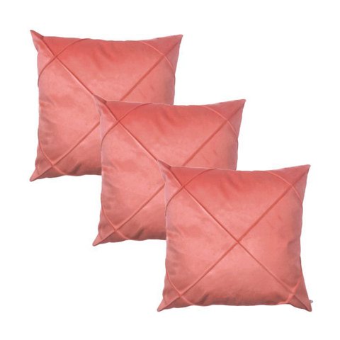 Kit 3 Capas para Almofada Drapeada em Veludo Quadrada 60x60 Cor:rosa Coral