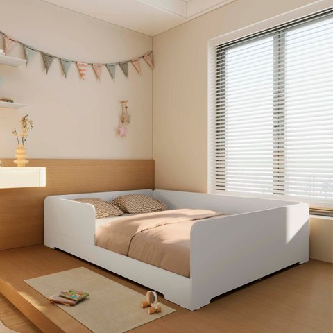 Cama Infantil de Casal Montessoriana em 100% MDF Premium Mark Branco/Tx