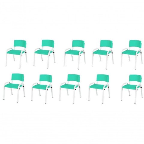 Kit 10 Cadeira Iso Infantil Creche, Base Branco Verde Água
