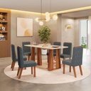 Ver imagem 6 de Mesa Karen 170 Freijó Off White com Kit 6 Cadeiras Sara Freijó Linho Granito-DJ Móveis