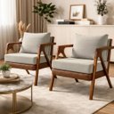Ver imagem 1 de Kit 2 Poltronas Decorativas Modernas Maia Corino e Linho Cores Pé Castanho