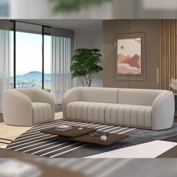 Kit Sofá 5 Lugares para Sala 332cm com 02 Poltronas Lazio M03 Veludo Bege - Lyam Decor - 3