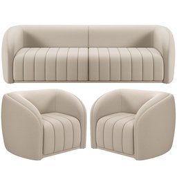 Kit Sofá 5 Lugares para Sala 332cm com 02 Poltronas Lazio M03 Veludo Bege - Lyam Decor - 1