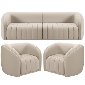 Kit Sofá 5 Lugares para Sala 332cm com 02 Poltronas Lazio M03 Veludo Bege - Lyam Decor