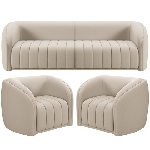 Kit Sofá 5 Lugares para Sala 332cm com 02 Poltronas Lazio M03 Veludo Bege - Lyam Decor