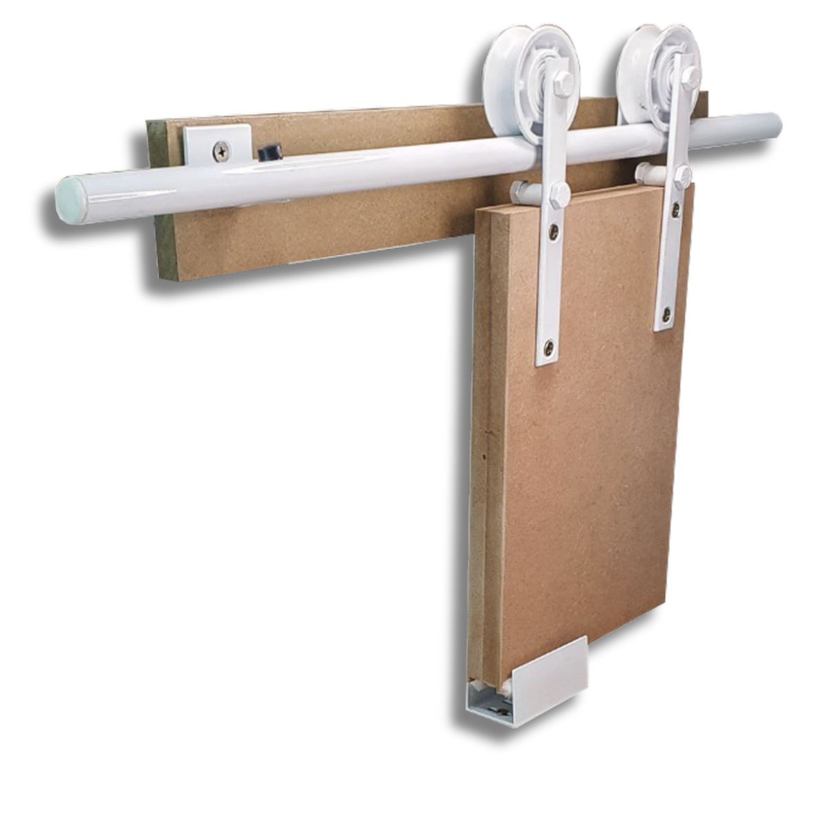 Kit para Porta até 85cm Celeiro Tubular Roldana Aparente Trilho Branco 1,70m