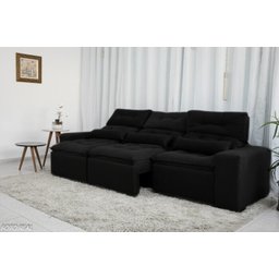 Sofá Retrátil e Reclinável com 2,50m de Largura em Tecido Suede:preto - 3