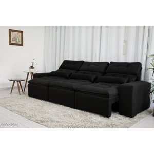 Sofá Retrátil e Reclinável com 2,50m de Largura em Tecido Suede:preto
