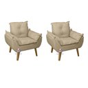Ver imagem 1 de Kit 02 Poltrona/cadeira Decorativa Glamour Bege Linho com Pés Quadrado Bege Linho