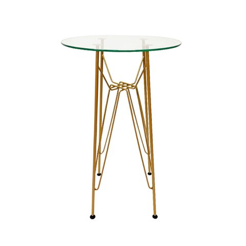 Base de Mesa Eames Bistrô Alta Ferro Eiffel Cor Dourado Fosco com Tampo de Vidro Poltronas do Sul Ei