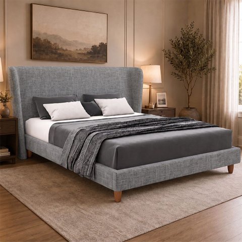 Cama Japonesa com Cabeceira Corea Casal Linho Cinza - Sallar Home