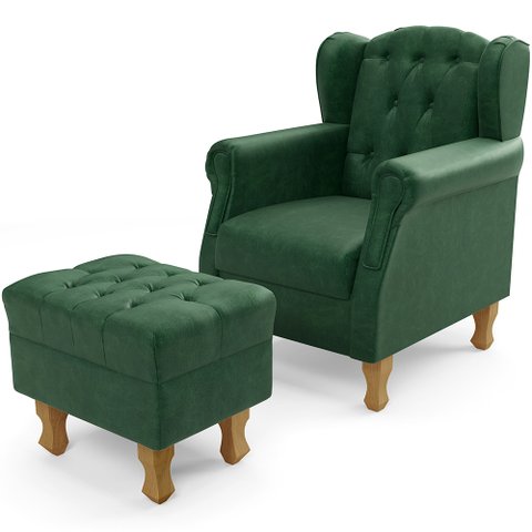 Poltrona De Amamentação Yara P02 Com Puff Paris L02 Facto Verde Musgo - Lyam Decor